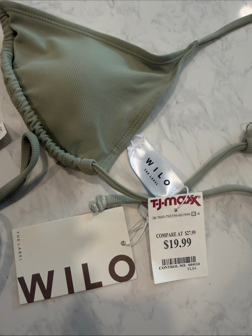 Wilo Sage Green Ribbed Triangle String Bikini - Picture 2 of 4